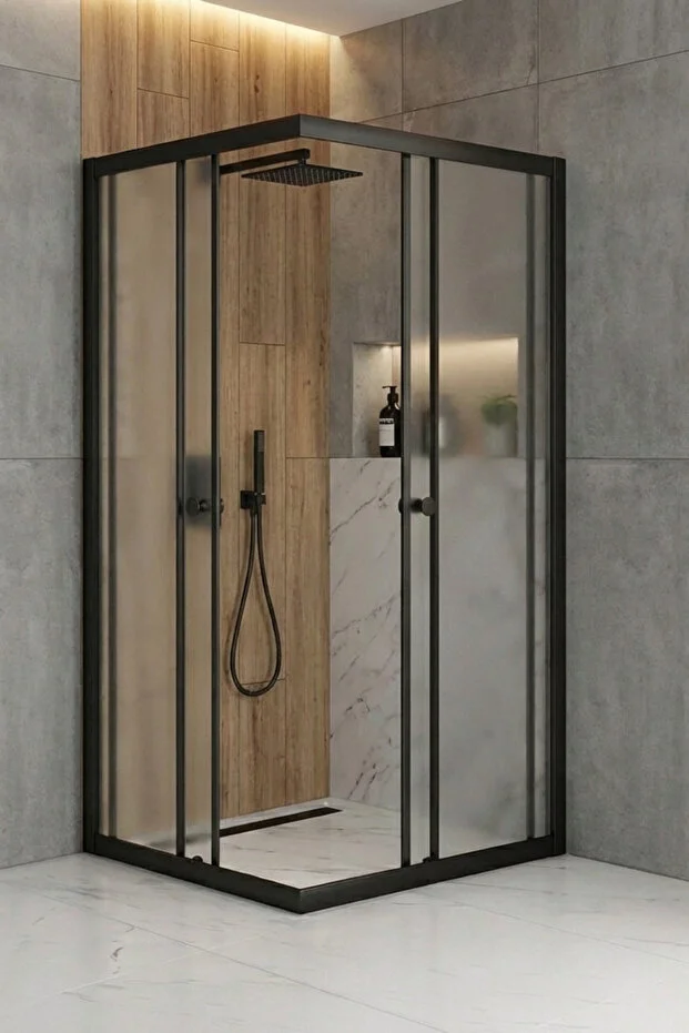 Duşakabin Kare Siyah Buzlu Cam